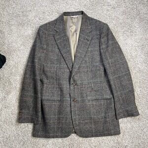 Vintage Hunt Valley Mens 42L Tweed Blazer Glen Check Wool USA Black Multicolored